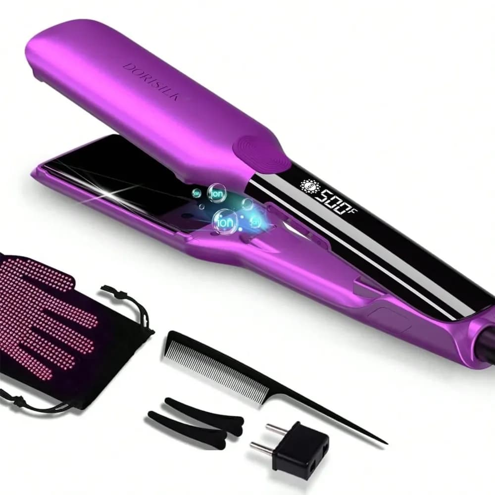Piastra per capelli professionale 2 in 1, Plasma 500F ad alta temperatura in ceramica, per capelli lisci e lucenti, senza effetto crespo.