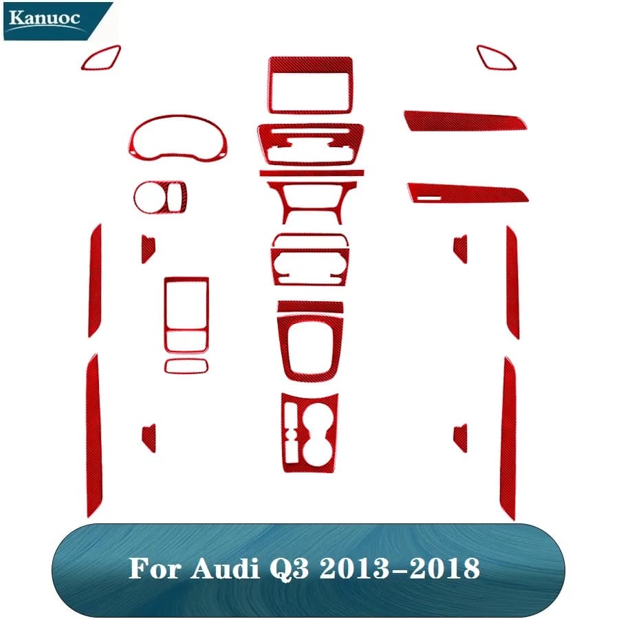 Per Audi Q3 2014-2018 varie parti adesivi in fibra di carbonio rossa accessori decorativi per interni auto