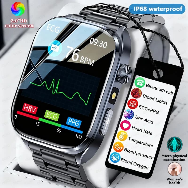Nuovo orologio intelligente ECG + PPG MET Funzione Misurazione della temperatura e dello stress Allenamento respiratorio Misurazione della pressione sanguigna Smart Watch
