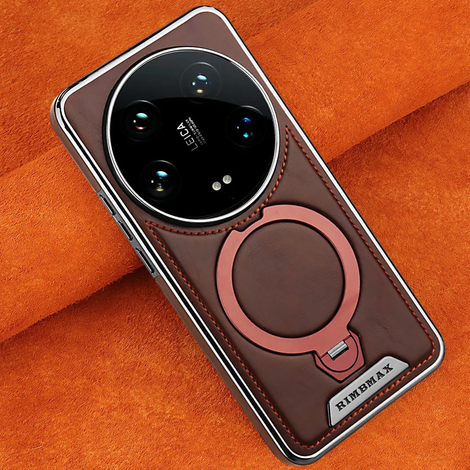 Custodia per telefono in pelle di lusso con staffa rotante magnetica, per ricarica wireless Xiaomi 15 Uitra, semplice copertura protettiva antigoccia