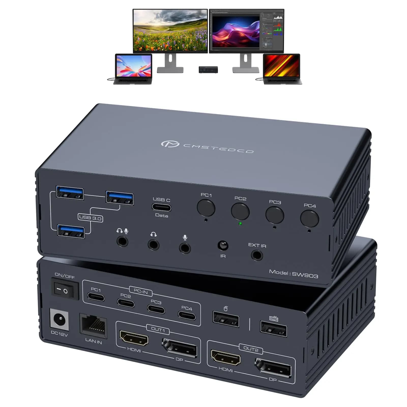 Switch KVM 2025 2 monitor Docking station 4/3/2 PC 4K60Hz Thunderbolt KVM con supporto Displaylink USB3.0/USB C in uscita DP/HDMI