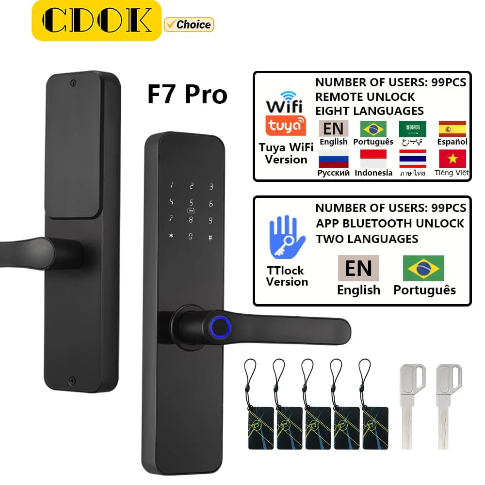 CDOK F7 Pro TuyaWiFi/TTlock Bluetooth smart lock, blocco impronte digitali, serratura porta appartamento hotel, sblocco remoto