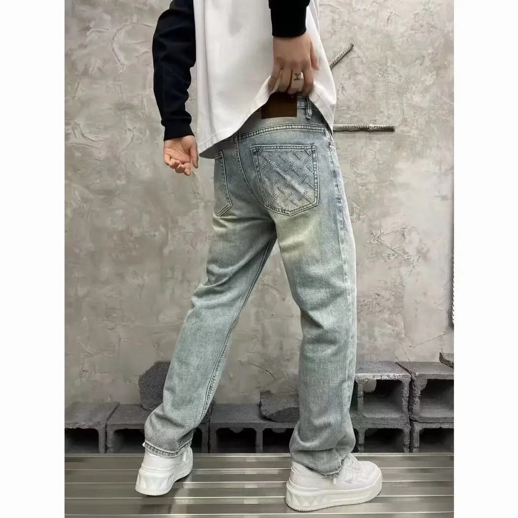 Slim Fit Straight Leg Light Wash Denim Jeans Men's Casual Long Trousers Spring Summer New Arrival Fashion Brand Elastic