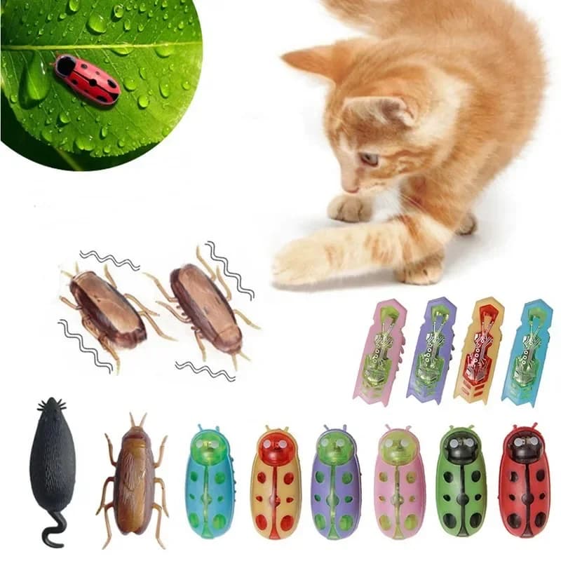 Divertenti insetti elettrici Catnip Toy Tunnel automatico Mini Robot Bug vibrazione giocattoli per insetti per gatti coccinella a batteria per scarafaggi