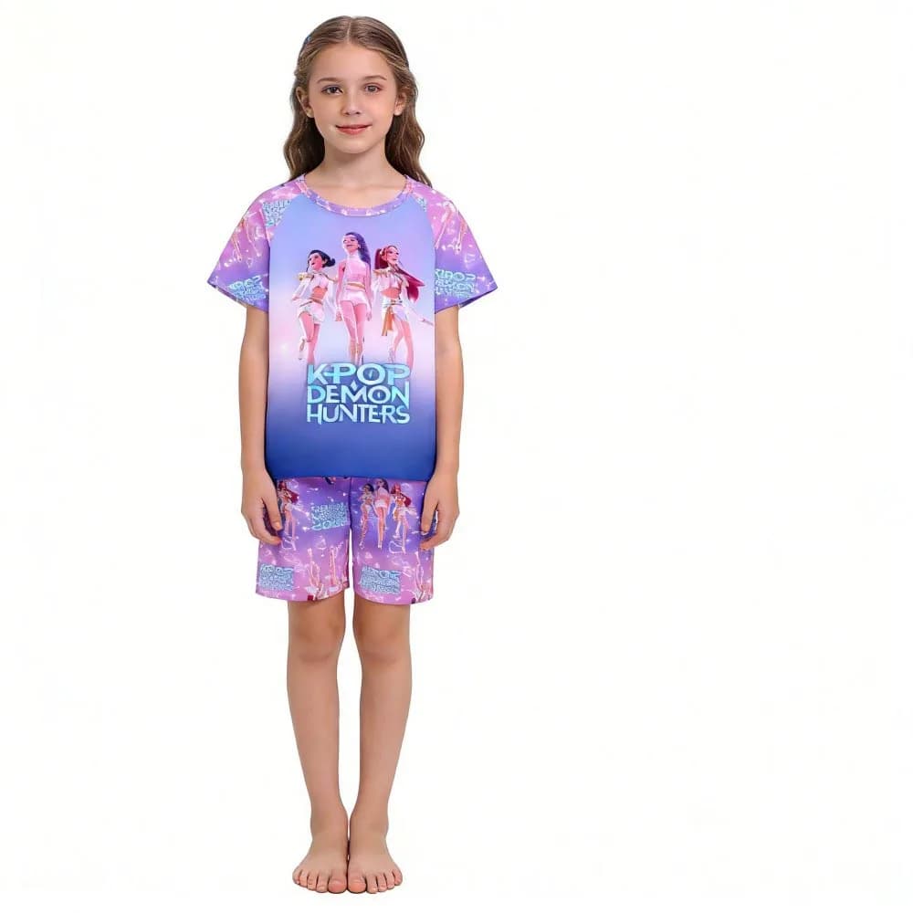 Pigiama estivo a maniche corte Kpop Demon Hunters per ragazze, pigiama per bambini, abbigliamento da notte per bambini, pigiama infantile, costume cosplay, pigiama