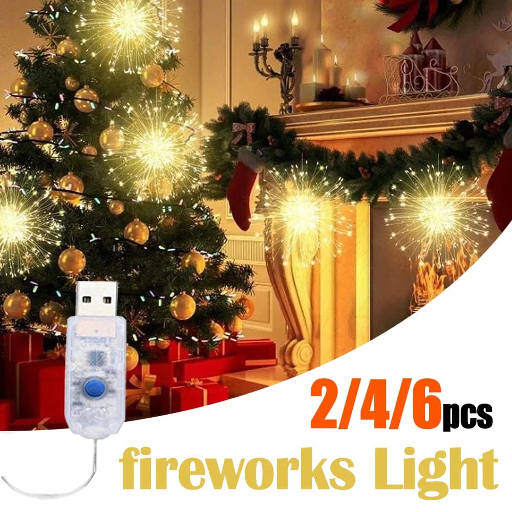 Albero di Natale appeso Fuochi d'artificio Luce Stringa di ghiaccio Lucine Lampada Starburst fai-da-te per festival di ghirlande natalizie da giardino