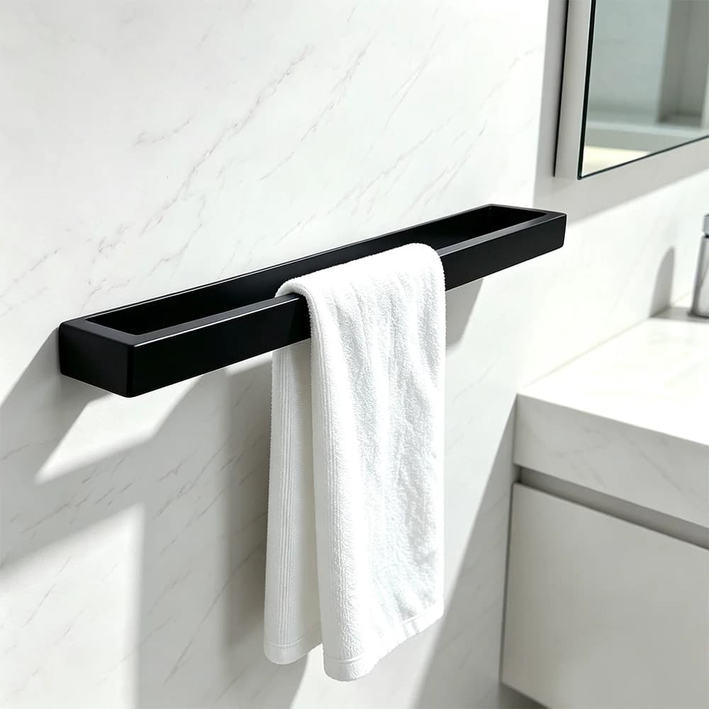 Black Self-Adhesive Towel Rack Bathroom Stainless Steel Single Towel Bar Wall Mounted Home Kitchen Hand Towel Holder