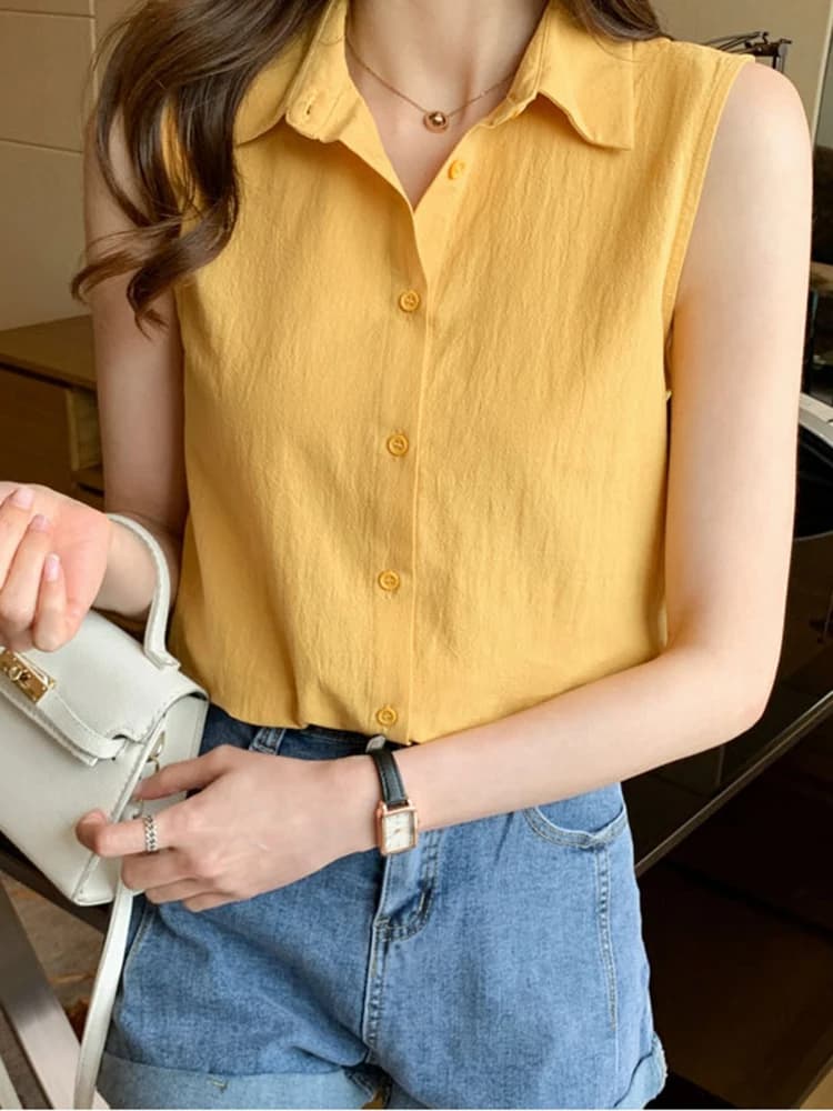 Camicie Stile OL da Donna con Colletto Rovesciato Senza Maniche, Bluse Eleganti da Lavoro, Top Femminili, Blusas Femme Estate 2026