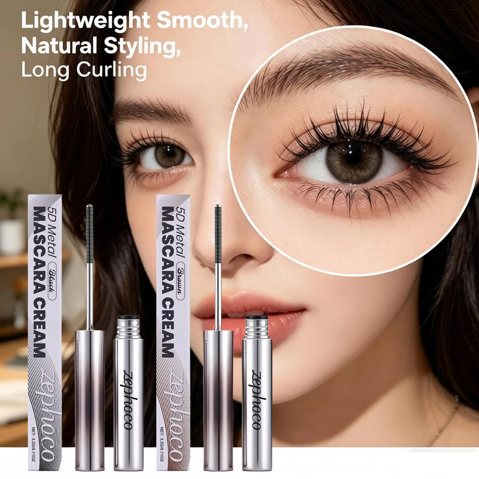 Mascara Leggero e Liscio, Allungante e Volumizzante, Impermeabile e Resistente al Sudore, Senza Sbavature, per un Look Naturale e Illuminante degli Occhi