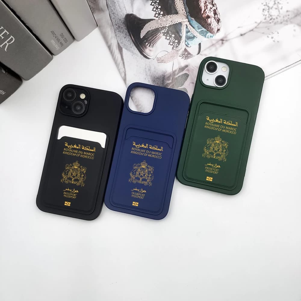 Custodia per telefono con carta di credito per passaporto marocchino di lusso per iPhone17Pro Max 11 12 13 15Plus 14 16Pro Max 17Air Cover posteriore antiurto