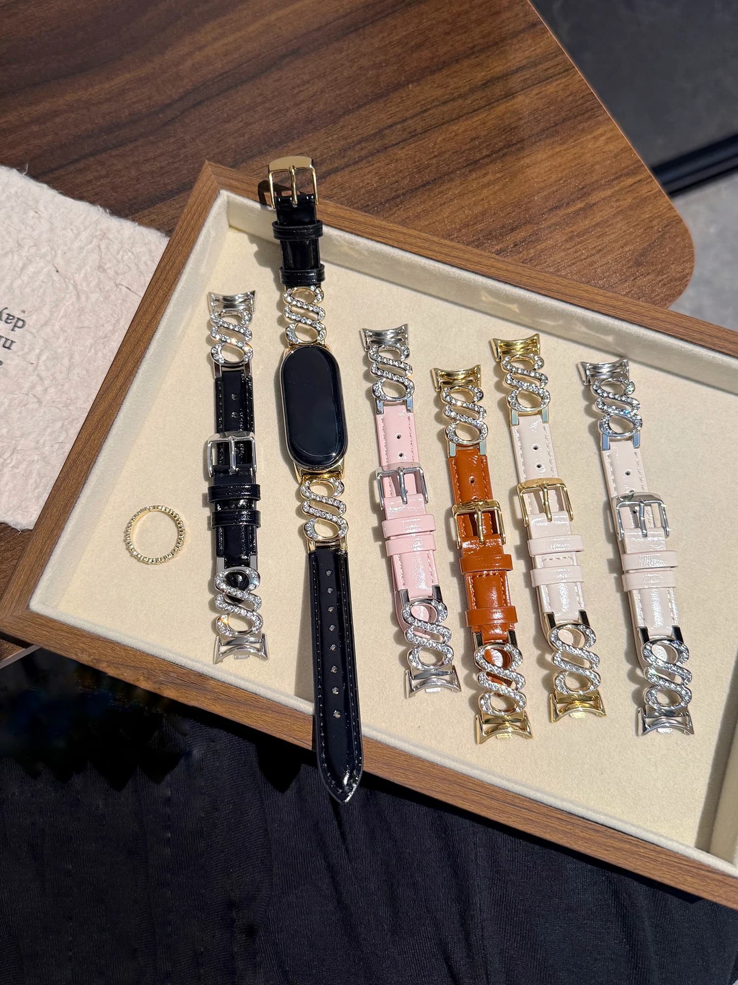 S Diamond studded Metal Leather Bracelet Suitable for Xiaomi Bracelet 8/9 8pro 9pro Women's Bracelet for Redmi Watch 4 5 Strap