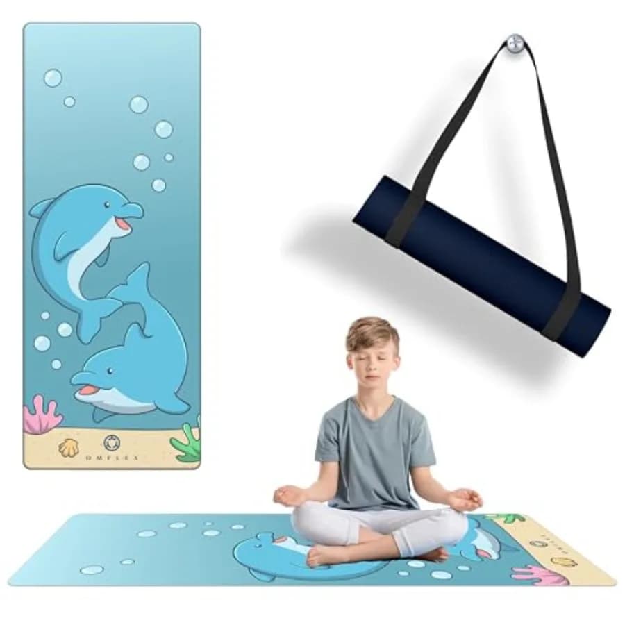Tappetino da yoga con cinghia di fissaggio 60"x24" antiscivolo, tappetino premium per esercizi, spessore 3 mm, atossico, senza PVC, tappetino da gioco con design.