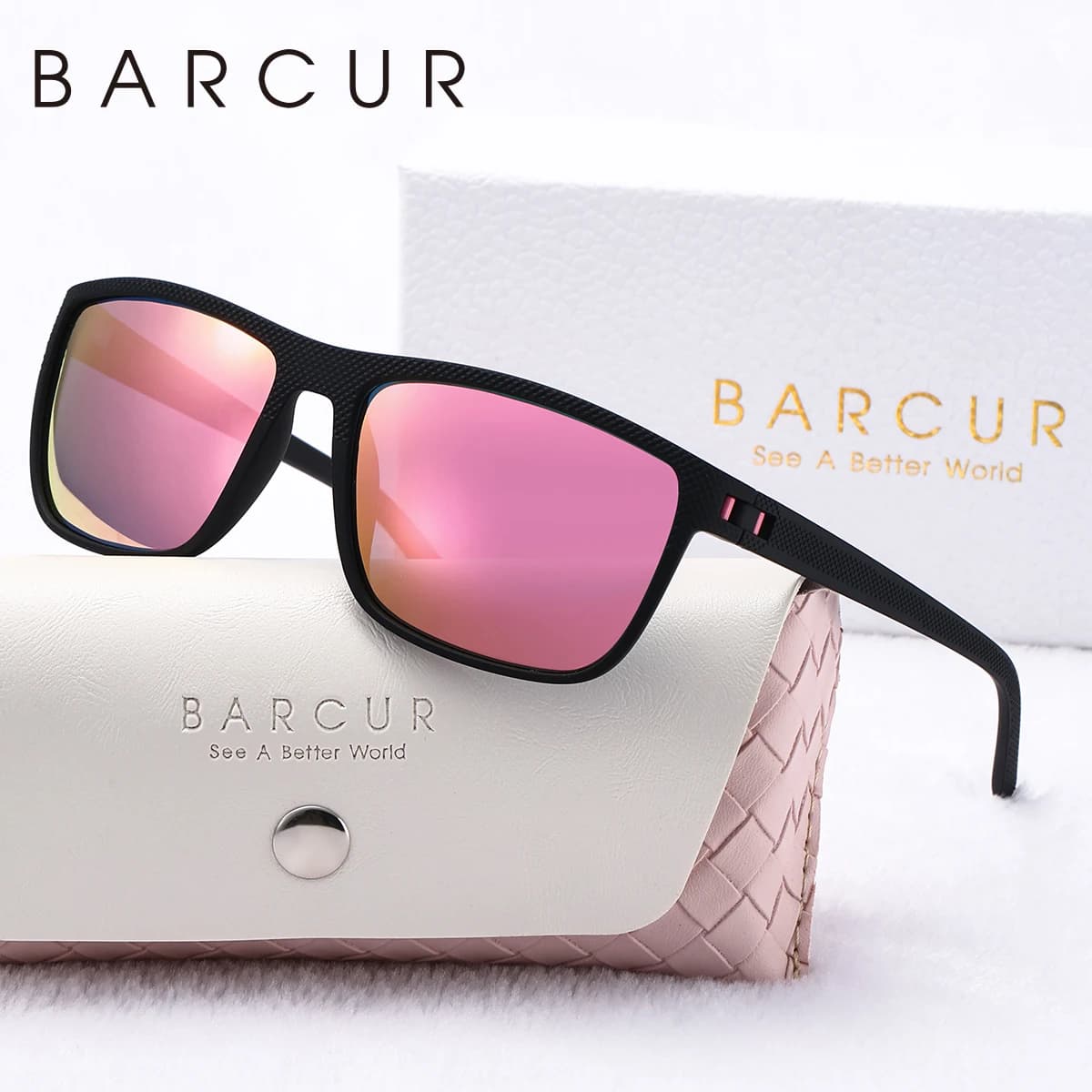 Occhiali da sole polarizzati rosa bianchi originali di marca BARCUR Occhiali da sole quadrati leggeri e confortevoli per PC Sport UVA & B Occhiali da sole da donna