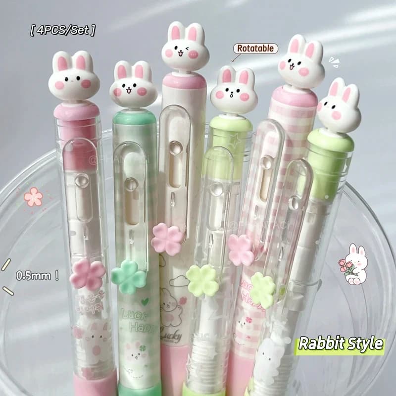 4PCS/Set Rabbit Style Gel Pen 0.5mm Quick Dry Black Pen Creative Gel Pen Set With Transparent Storage Bag Office Supplies kawai