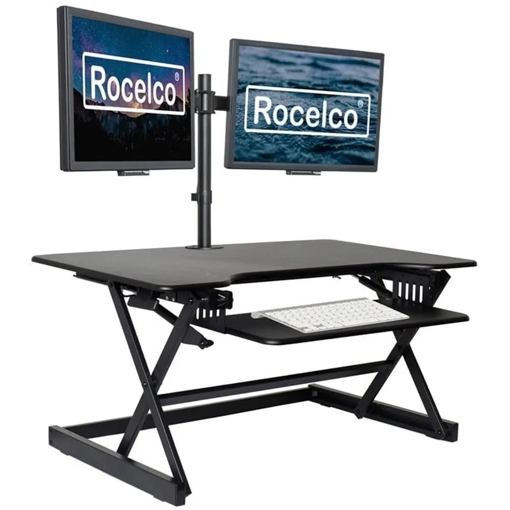 Convertitore per Scrivania Regolabile in Altezza 38 Pollici, Supporto per Monitor Doppio con Sistema Sit-Stand, Piano d'Appoggio per Computer con Molla a Gas