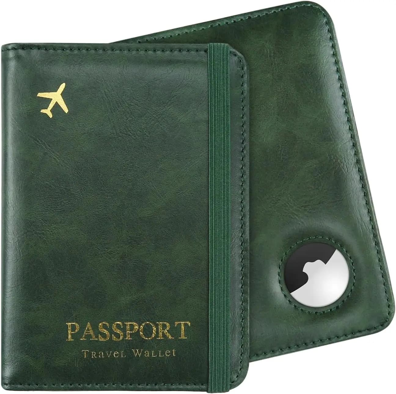 Copertina per passaporto con blocco RFID e porta carte - Portafoglio da viaggio per uomo e donna, verde puro