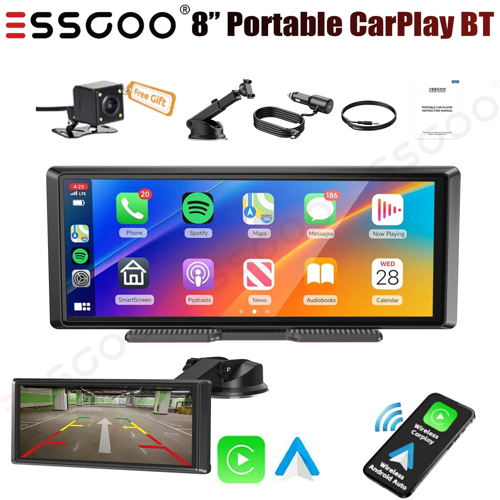 8.1 "Portable CarPlay Wireless Android Auto Universal Car Stereo Radio Lettore MP5 FM BT Touch Screen con fotocamera per auto camion
