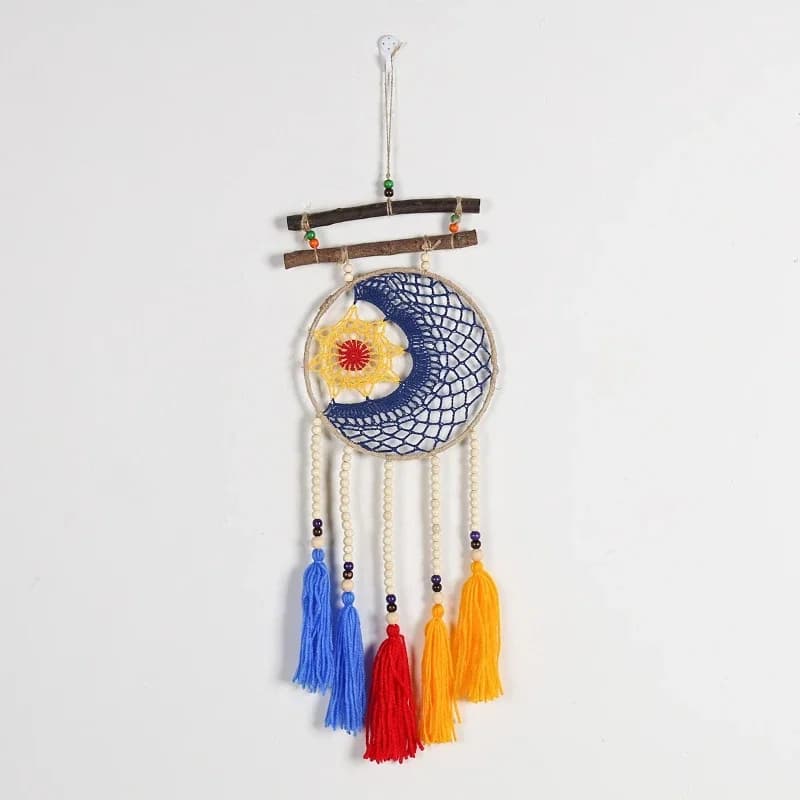 Wooden Beads Dream Catcher Net Tree Branches Hand Woven Tapestry Moon Sun Wall Blanket Covered Pipeline Vintage Art Pendant 1pcs