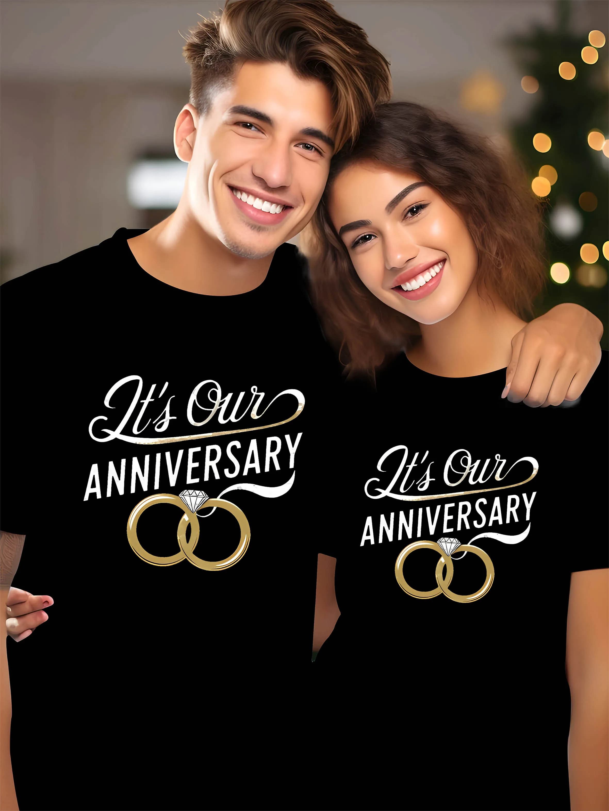 T-shirt San Valentino in 2 pezzi - T-shirt trendy, stampata con la maglietta "Il nostro anniversario" 100% cotone