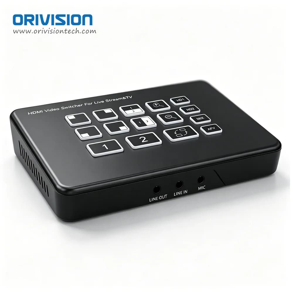 HDMI Video Mixer Switcher 2 Channel 2 Ports Live Streaming Video Switcher 1080P 60Hz Capture Card PIP MIC Line in Line Out