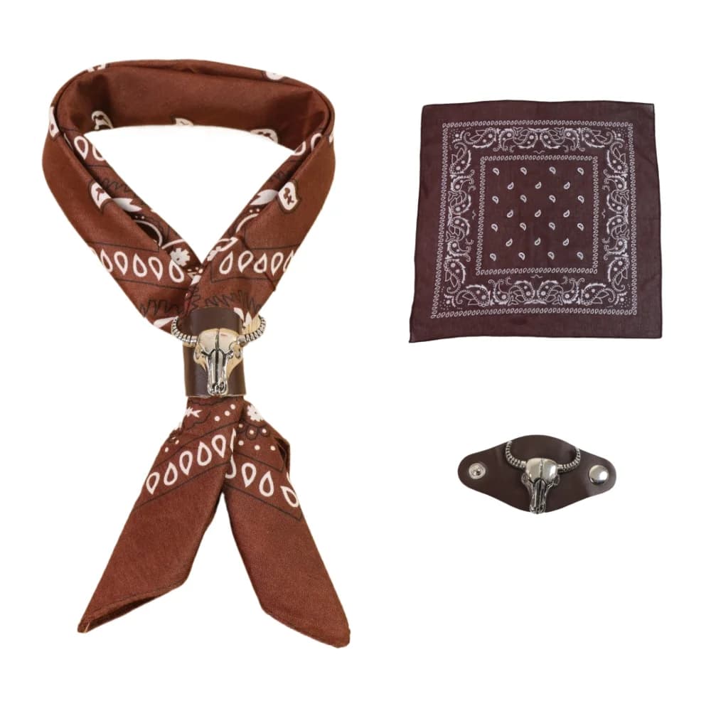 Foulard Quadrato Artistico in Cotone Stile American Street Workwear da Uomo, Sciarpa Decorativa Piccola, Foulard in Seta con Bottone e Anello in Pelle