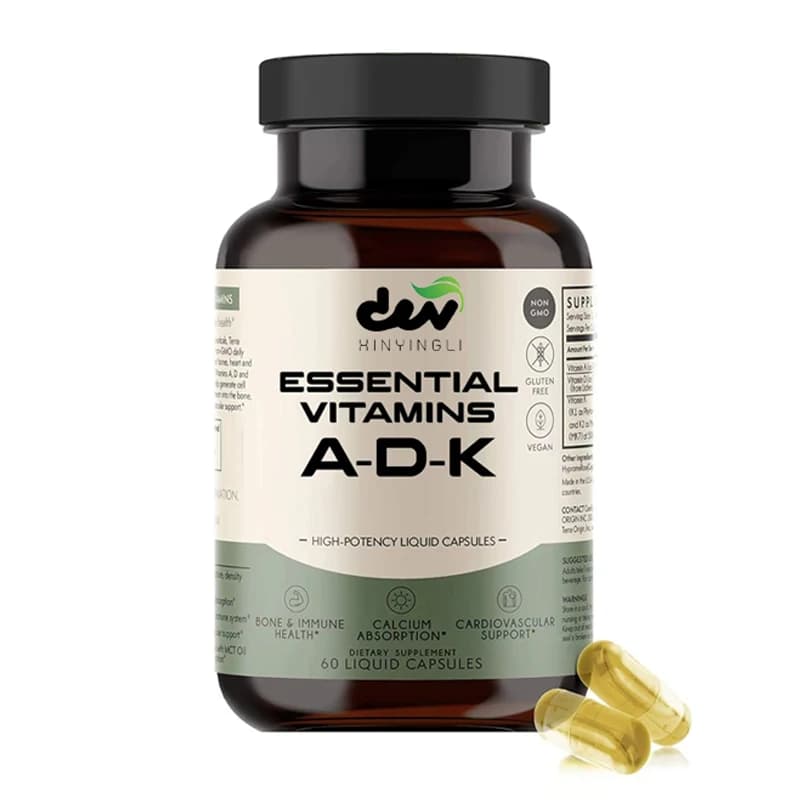 ADK Integratore Vitaminico Essenziale, 60 Capsule Liquide, Vitamina A ad Alta Efficacia, D 5000 UI, K1 e K2 | Non OGM, Senza Glutine