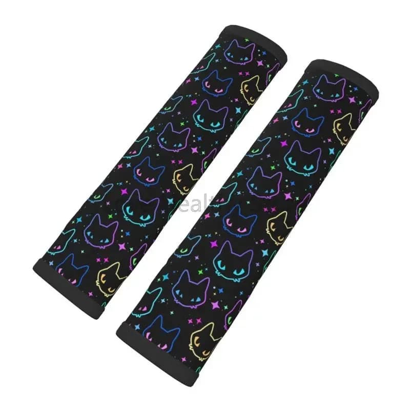 Cute Gradient Cat Car Seat Belt Pad Covers of 2 Pcs Colorful Cat Heads with Bright Star Shoulder Seatbelt Pads for Car SUV Truck