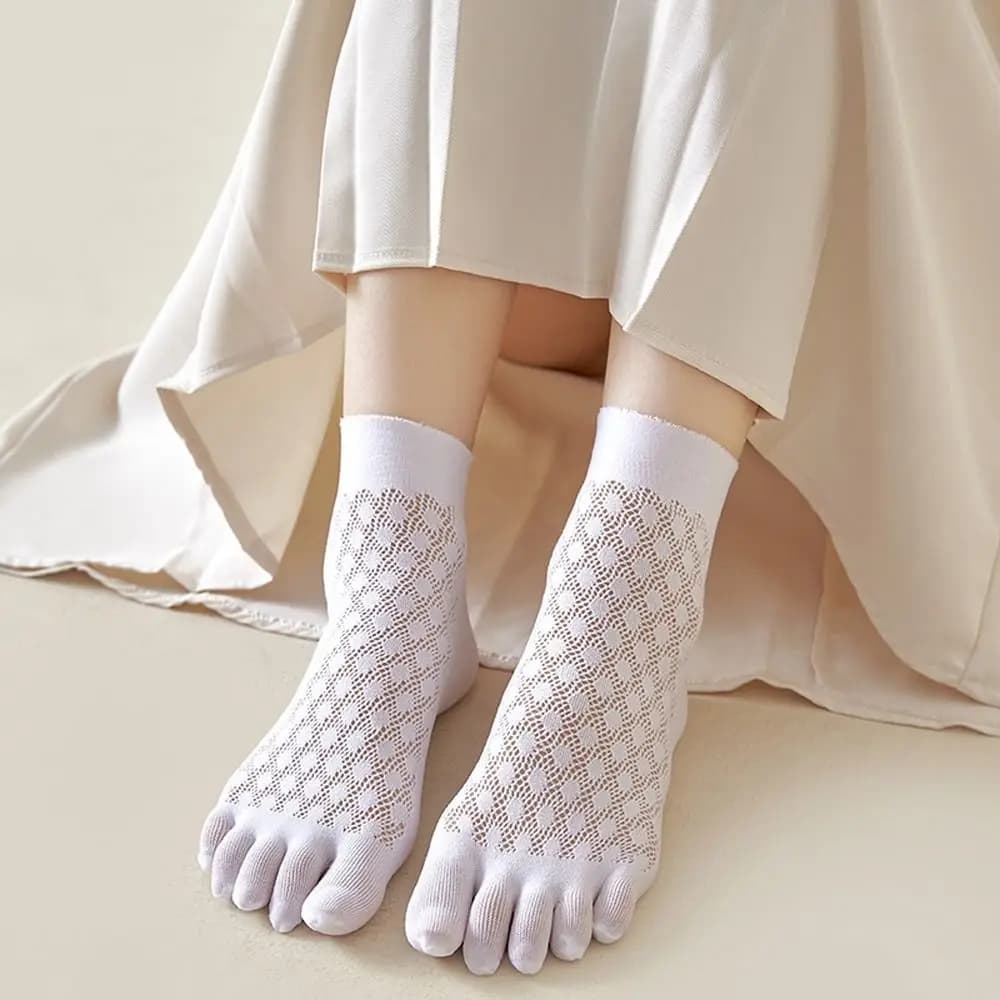 Calzini sottili da donna traspiranti in cotone tinta unita in velluto semplice e confortevole, calzini a cinque dita