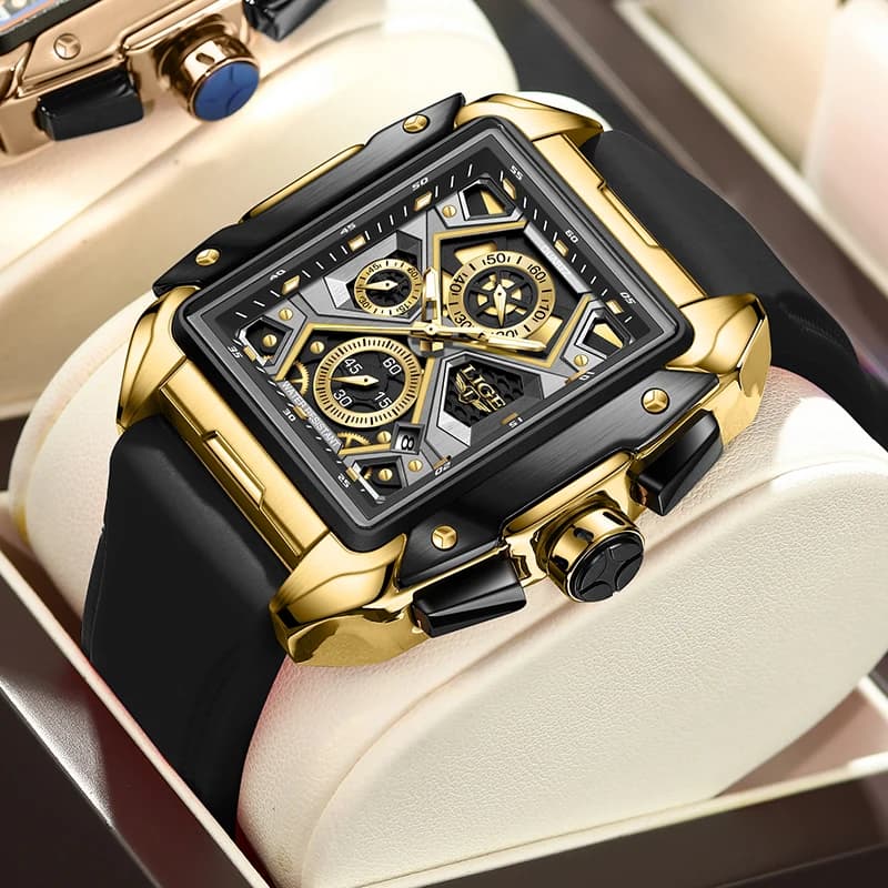 LIGE Luxury Fashion orologio da uomo al quarzo quadrato in Silicone impermeabile Casual Sport militare Hollow orologi da uomo cronografo orologio + scatola