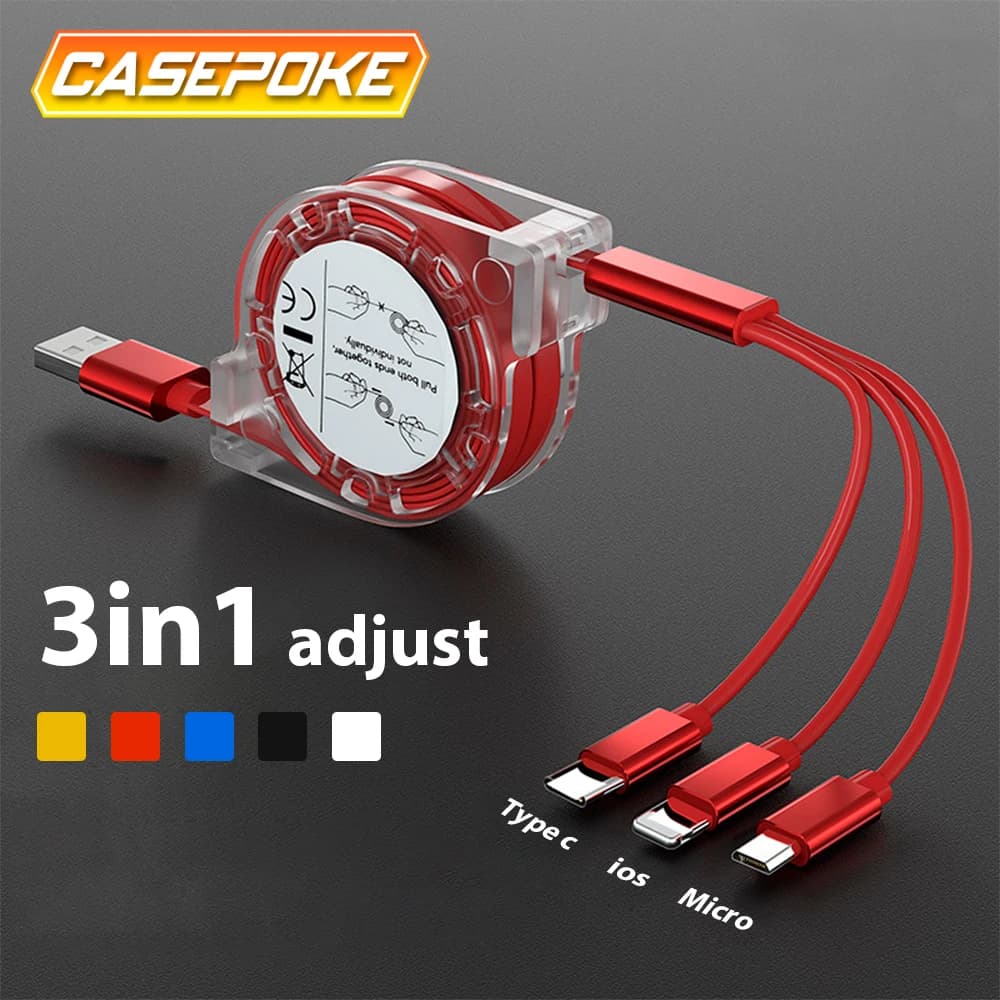 Cavo telescopico 3 in 1 a ricarica rapida 3A adatto per cavo USB per telefono cellulare Android Apple tipo C per cavo USB iPhone