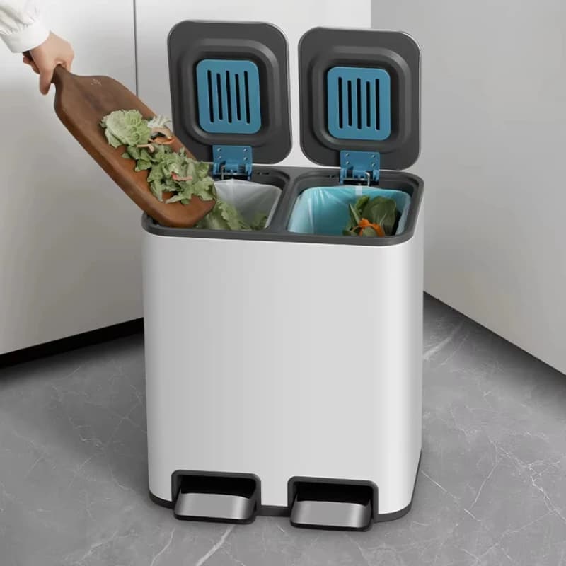 Bidone della spazzatura a pedale a doppio secchio, pattumiera per smistamento da cucina, bidone di separazione a umido e asciutto in acciaio inossidabile, organizer per rifiuti domestici,