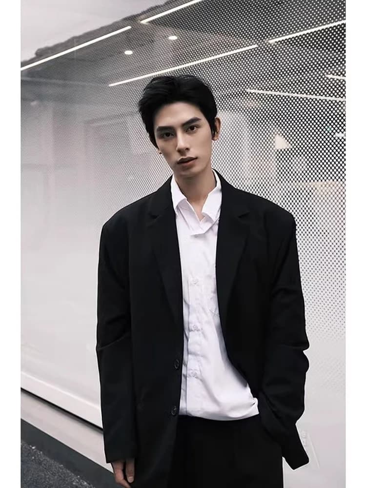 Black Casual Wedding Suit Jacket Men's Spring Autumn Korean Style Lightweight Mature Drapey Men's Fashion Small Western Clothes