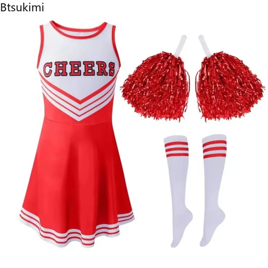 Nuovo 3 pezzi Canotta estiva per bambini Tuta da cheerleader Stampa di lettere Abito slim fit Fantasia Set sportivo Set di tute da gioco di ruolo