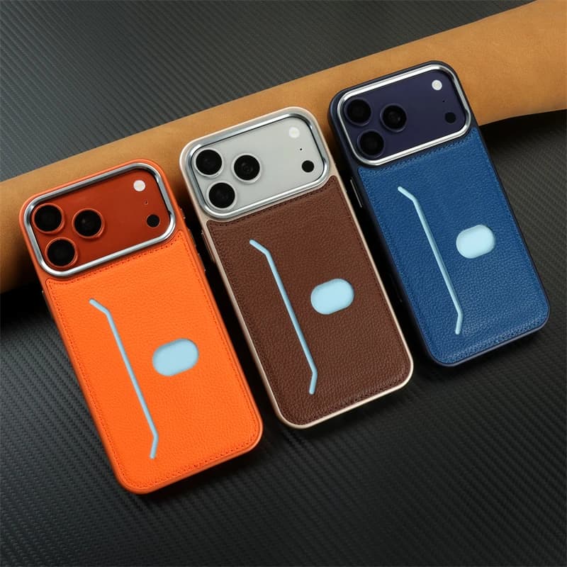 Luxury PU Leather Wallet Case with Card Holder for iPhone 17 Air 12 14 15 16 17 Pro Max, with Metallic Frame for Lens and Anti-Right Protection, Business Cover