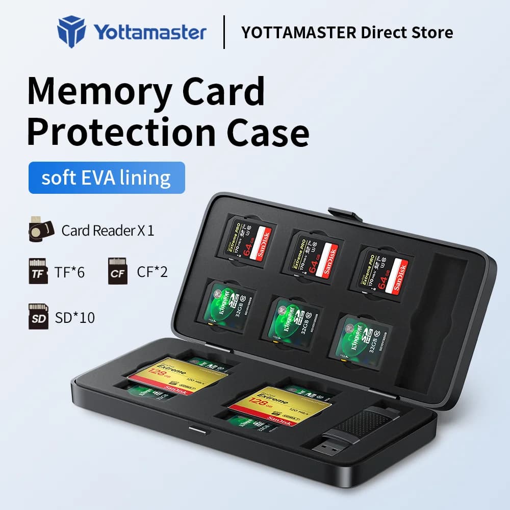 Yottamaster Holder 6SD+18TF+2FC Protector Storage Box Multi-grid Dustproof Shockproof Memory Card Case Micro SD Card Card Reader