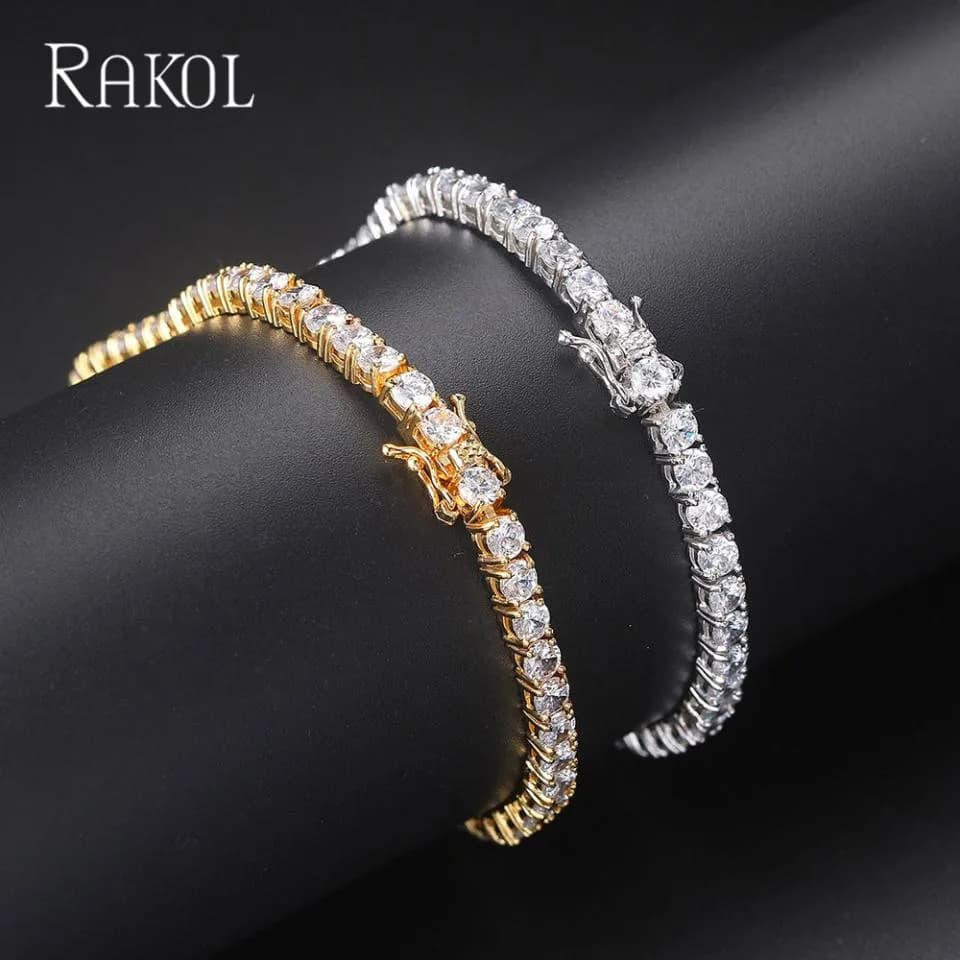 RAKOL Iced Out Crystal Tennis bracciali per le donne Punk Hiphop Luxury AAA + Cubic Zirconia Wedding Color oro gioielli a catena a mano