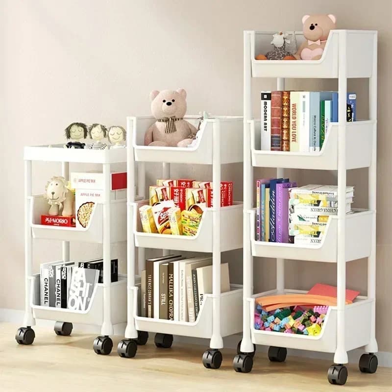 Trolley Bookshelf Portable Movable Toy Storage Rack Household Large Capacity Display Cabinet Simple Corner Bookshelf with Wheels