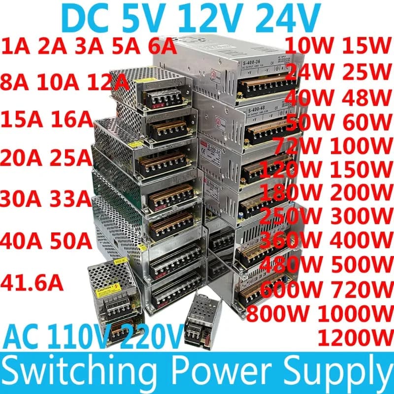 Alimentatore switching AC 110V 220V a DC 12 Volt 5V 24V 5A 10A 15A 20A 25A 30A 50A 500W 600W Strisce luminose a LED Trasformatori SMPS