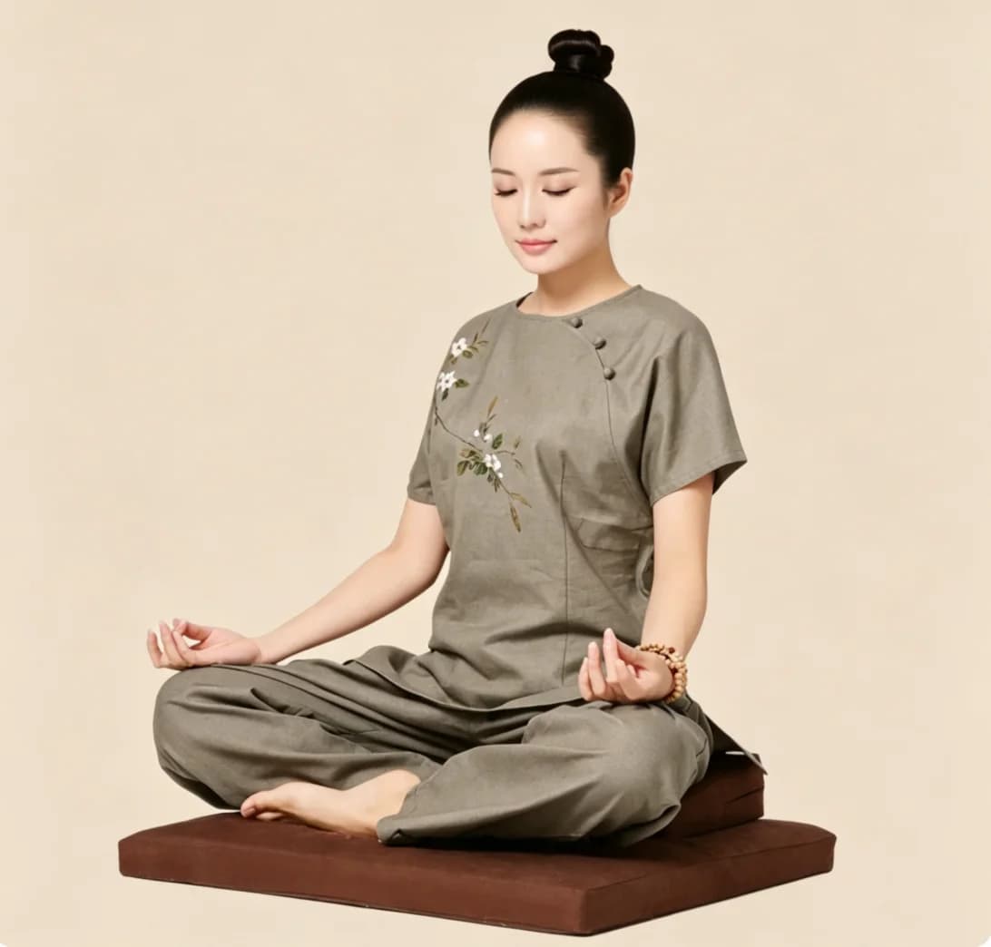 Raised Zafu Meditation Cushion Suzhou Embroidery Lotus Extra Thick Anti-slip Zen Pad for Home Yoga Prayer Kneeling