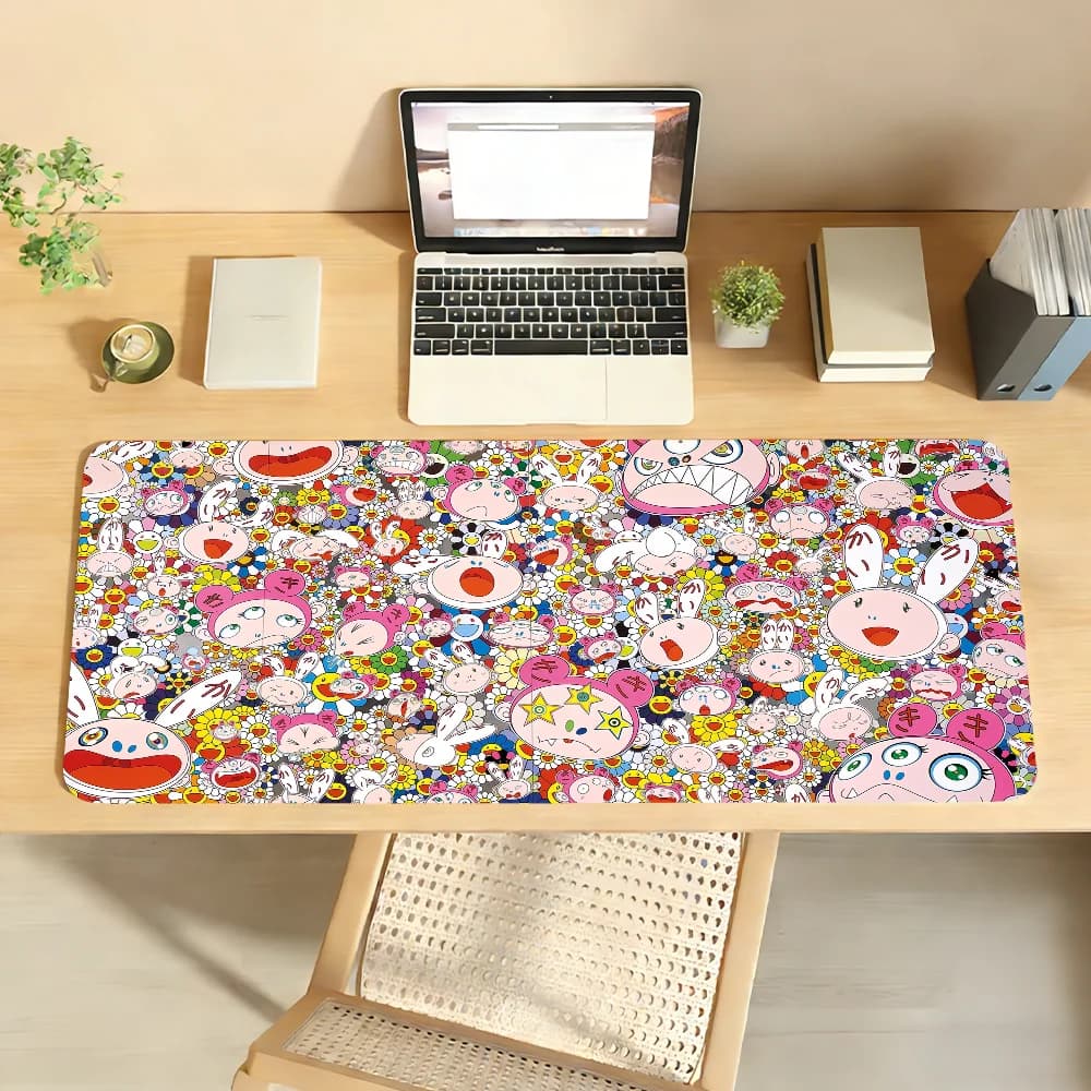 Tappetino per mouse Art T-Takashi M-Murakami, antiscivolo, con bordo bloccabile, per PC, laptop, accessori in gomma, per ufficio, tastiera, grande, per gaming