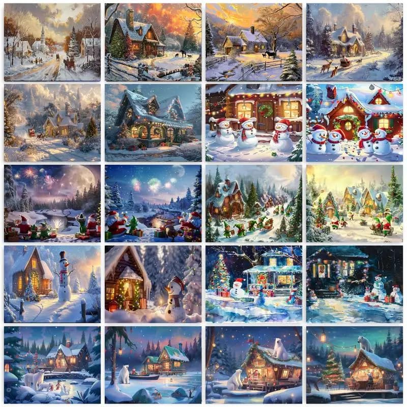 GATYZTORY 60x75cm Painting By Numbers Kits Christmas Scenery Oil Paints Acrylic Canvas Home Decor Wall Artcraft Picture