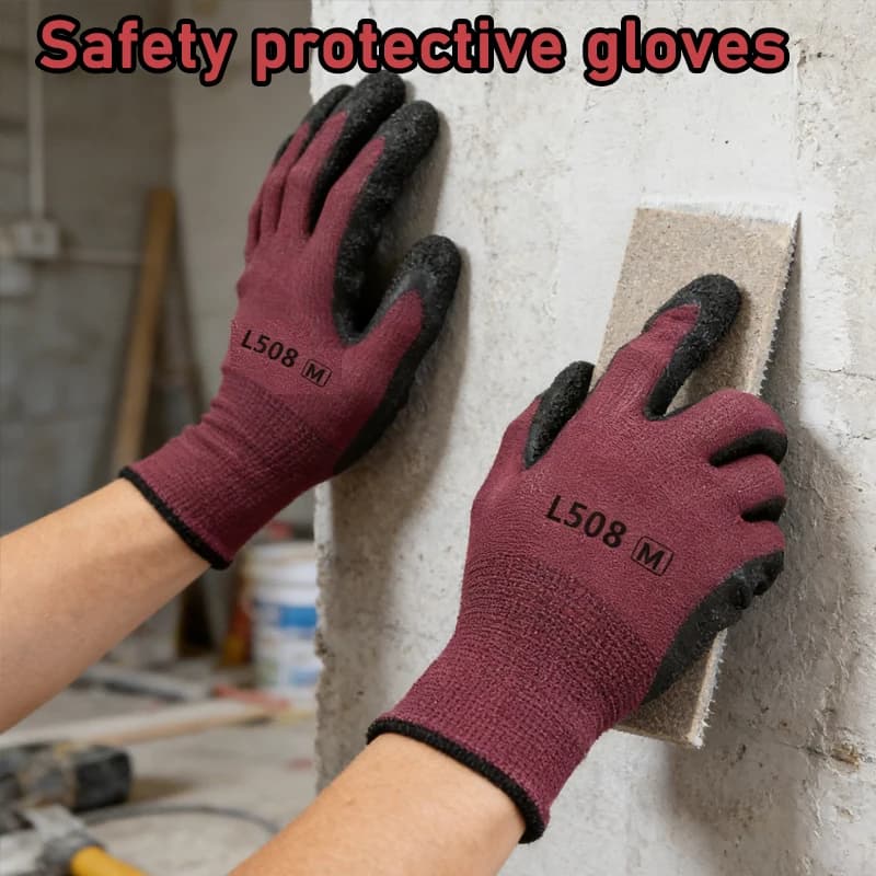 Guanti Traspiranti Antiscivolo per Cantieri Edili, Resistenti all'Usura, in Lattice, per Protezione del Lavoro e Sicurezza