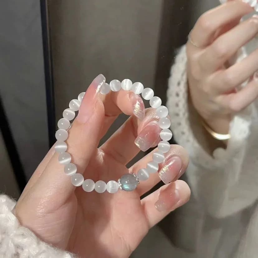 A-grade Cat's Eye Stone Bracelet for Women with Gray Moonlight Easiest for Match Fresh Fashion Single Circle Bracelet Bestie Bracelet Bracelet for Women