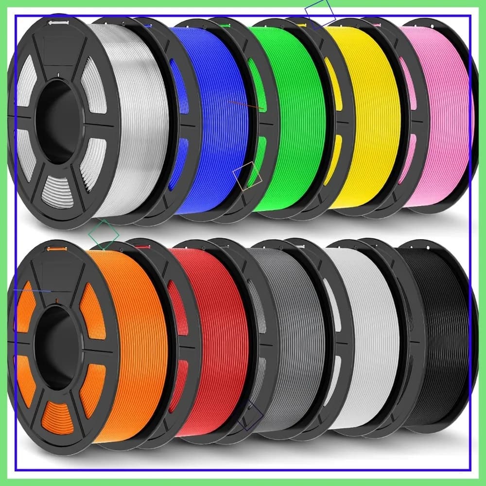 Filamento PLA+ 1.75mm, Confezione da 10 Colori, 1.1kg Ciascuno, Precisione Dimensionale +/- 0.02mm