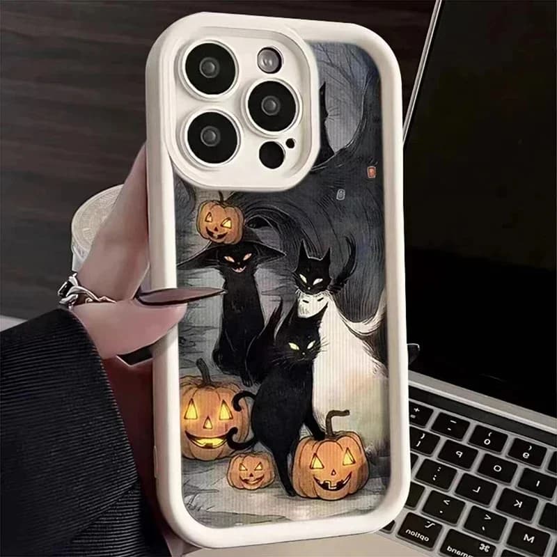 Custodia per telefono gatto nero lanterna zucca per IPhone 17 Air 16 Plus 15 14 13 12 Pro Max 11 Custodia Fonda per Iphone 16 15 14 Plus