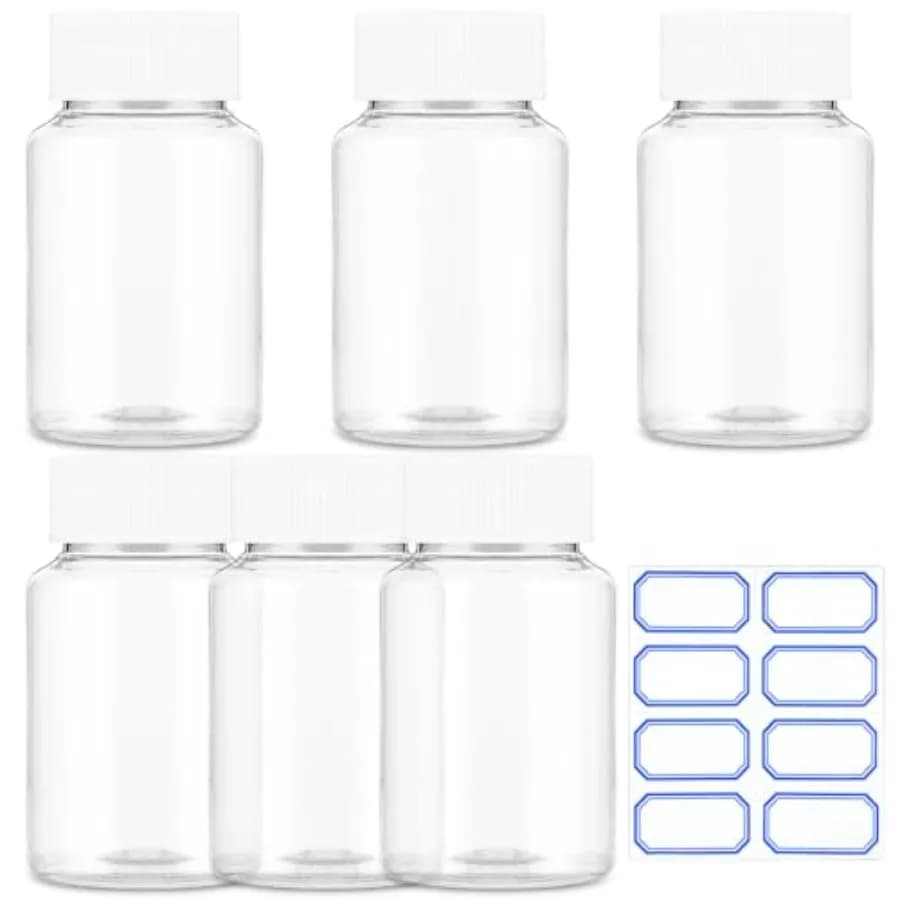 Flacone trasparente per pillole, 6 pezzi, contenitori vuoti per medicinali, contenitori da 30 ml, contenitori per polvere, contenitori trasparenti per reagenti, dispenser in plastica