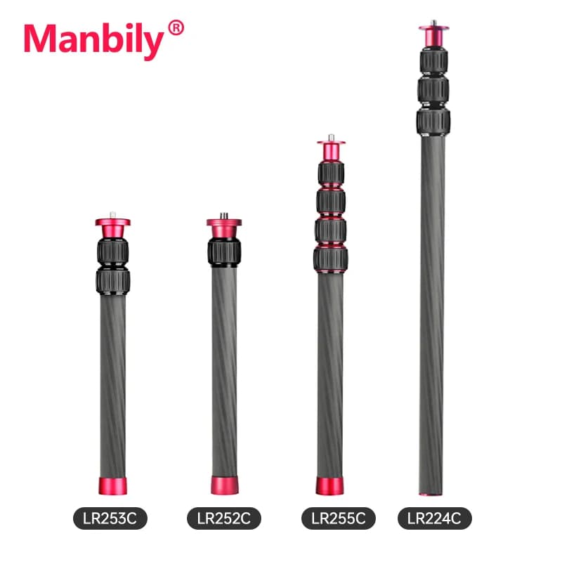 Manbily 1/4 Screw Tripods Extension Rod Carbon Fiber Bracket Stabilizer Selfie Stick for Tripods GoPro 13 Insta360 Video Record