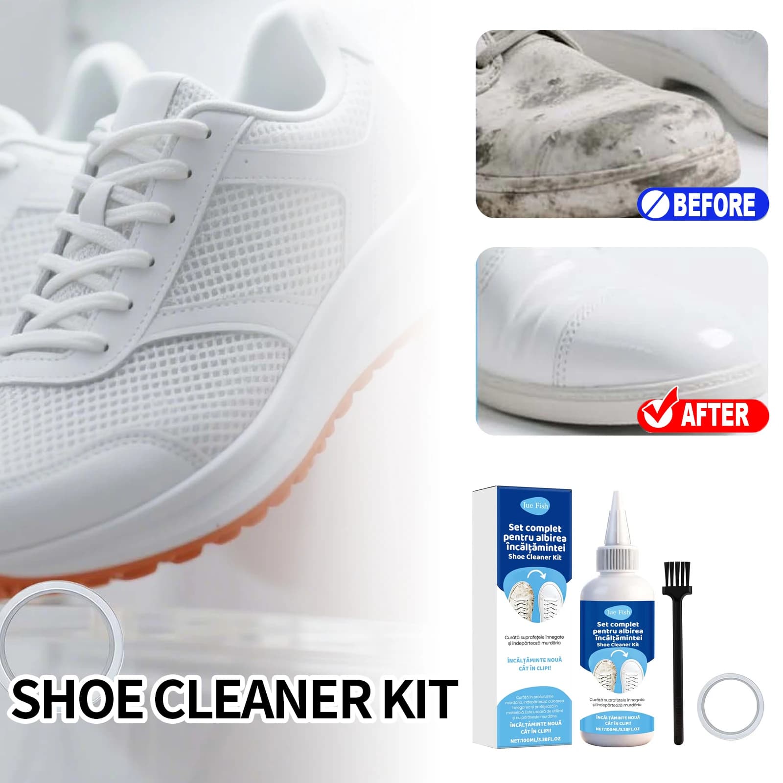 Kit Gel Sbiancante per Scarpe con Nastro e Spazzola, Rimozione Macchie Gialle e Sporco, Sbiancamento Senza Acqua, Set per la Cura di Sneaker e Scarpe in Pelle