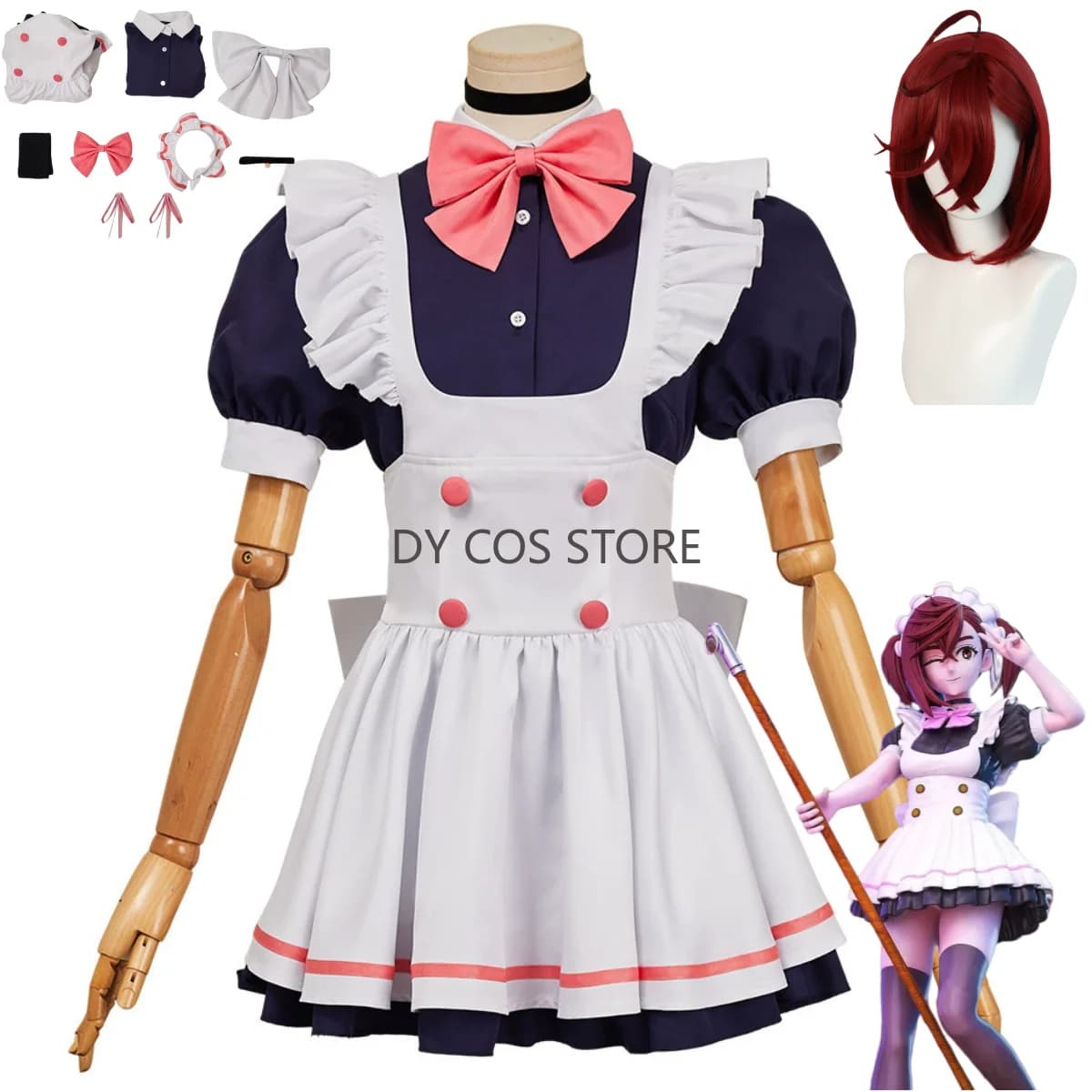 Anime Dan Da Dan Ayase Momo Costume Cosplay Dandadan Cameriera Vestito Lolita Gonna Arco Parrucca Donna Kawaii Natale Carnevale Vestito