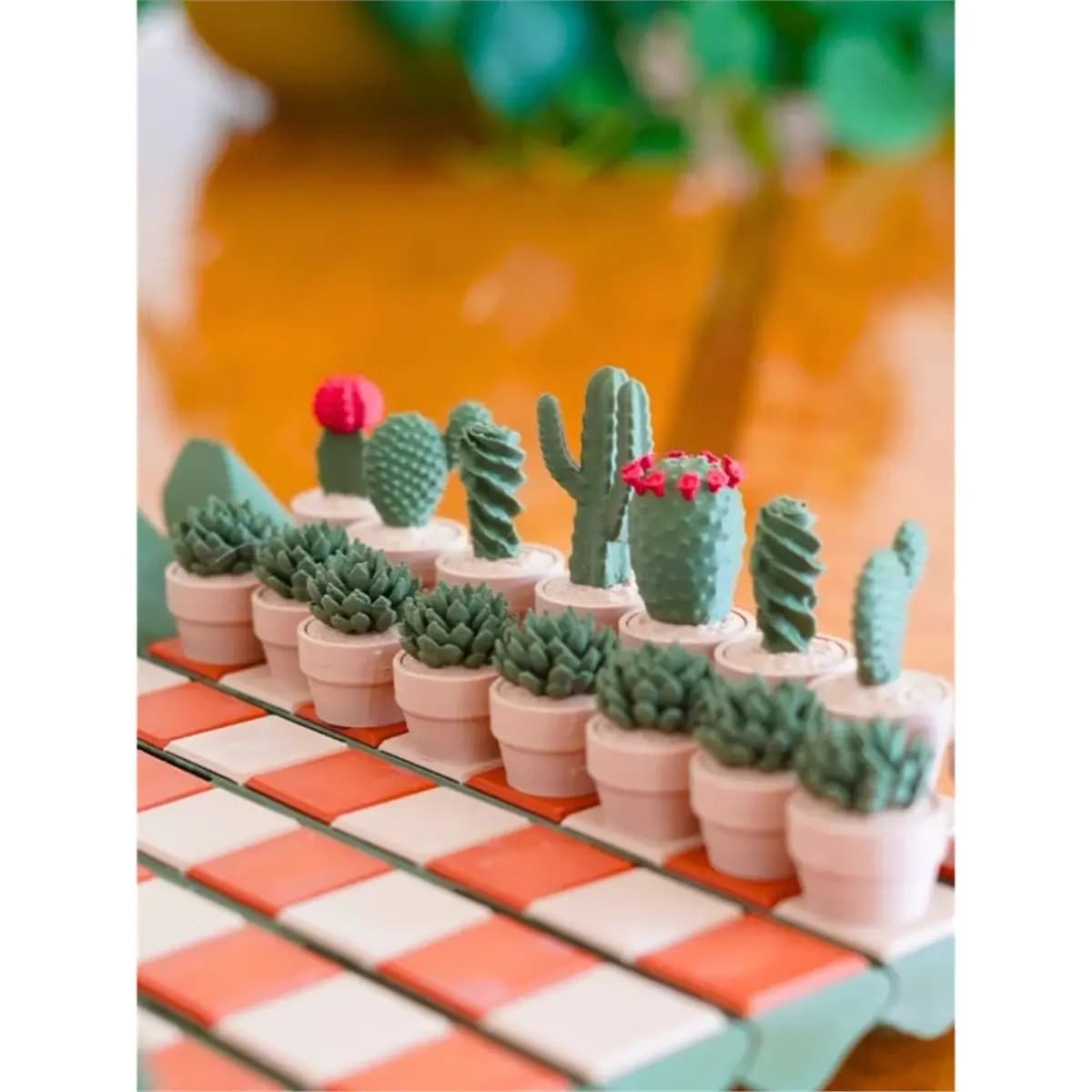 (HOPE) 1 Set di Ornamenti da Scrivania a Forma di Cactus in Resina Stampata in 3D, Pieghevoli, Perfetti per Passare il Tempo, Un Gioco di Scacchi.
